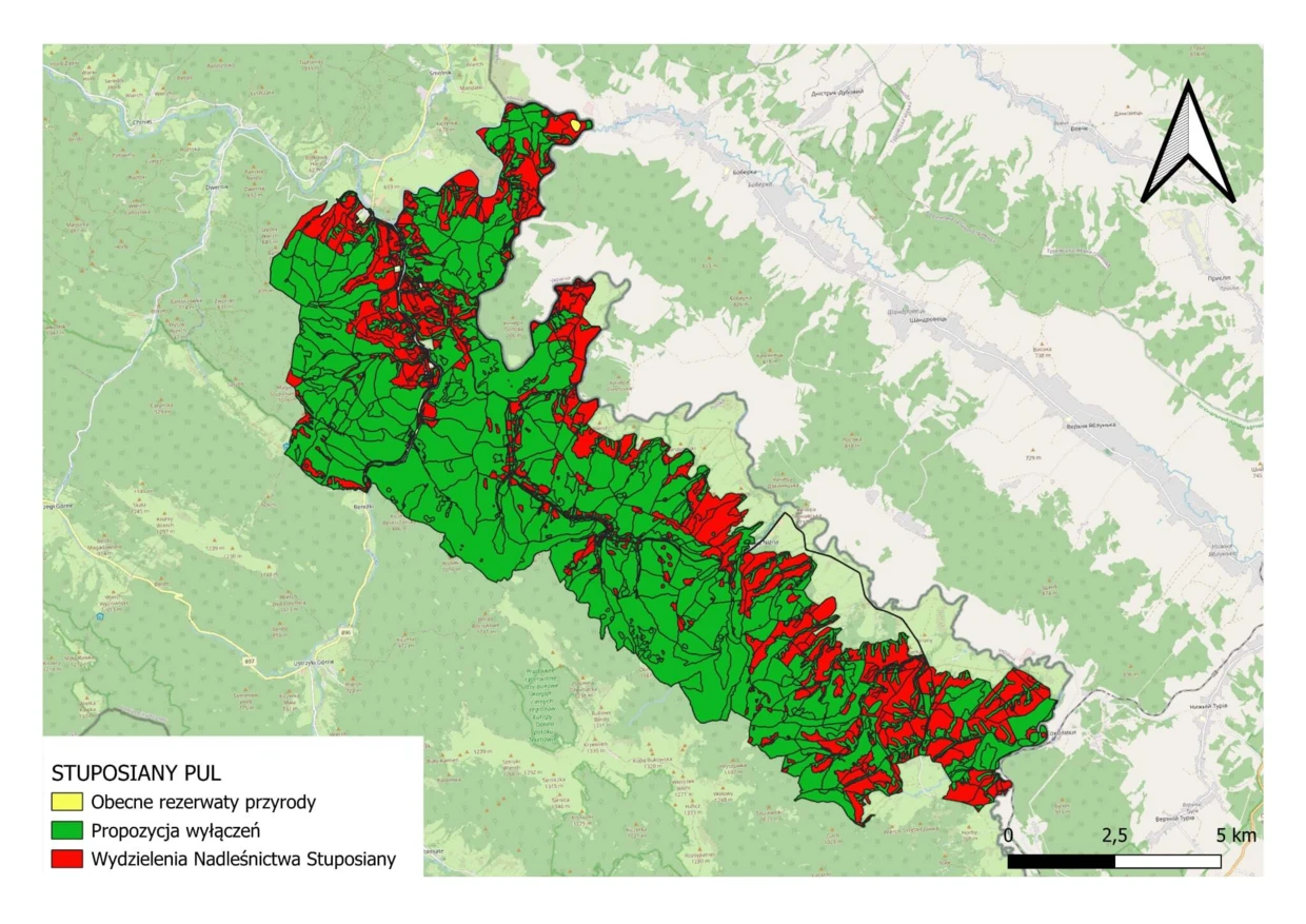 Mapa postulowanych wyłączeń z wycinek Stuposiany