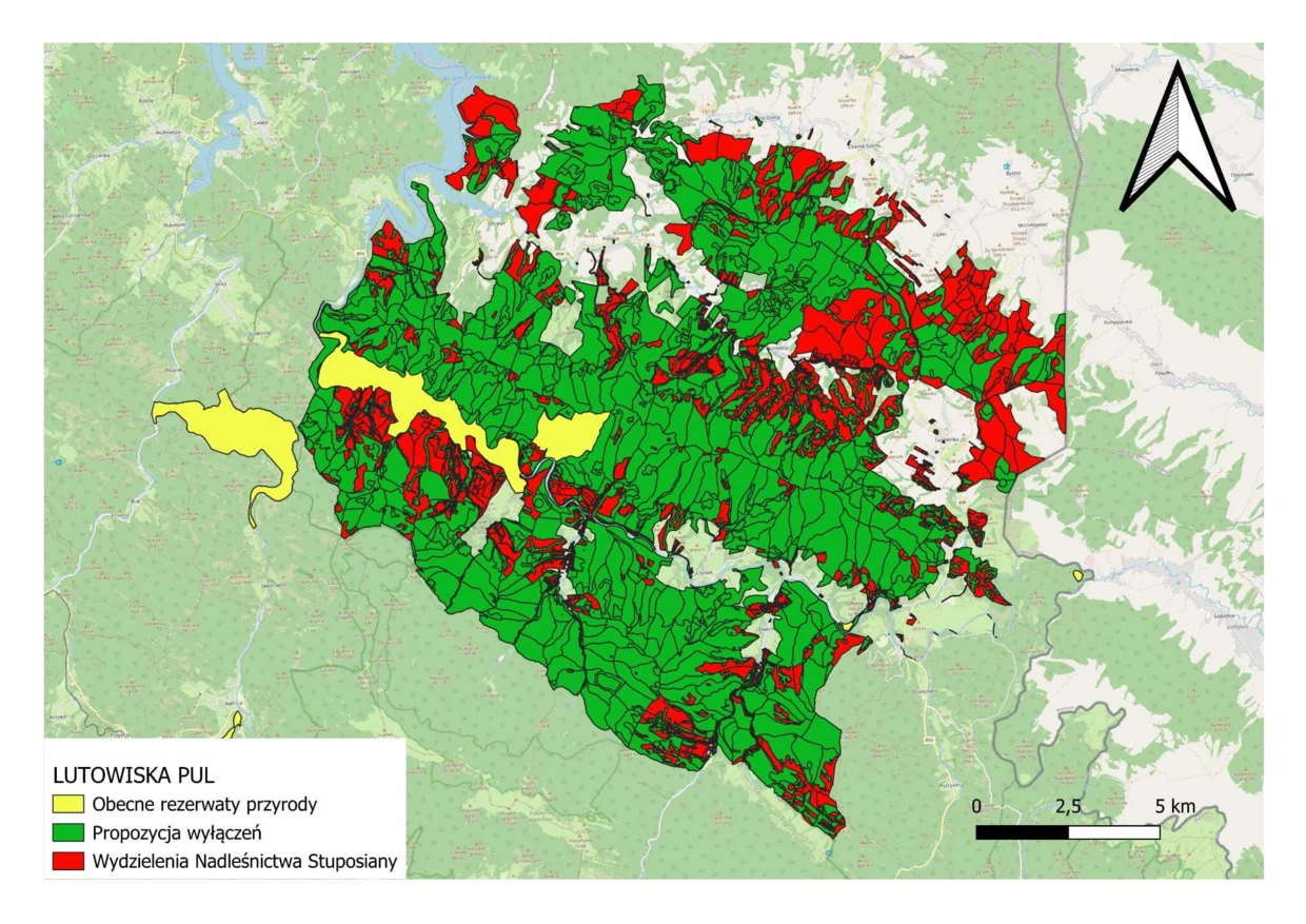 Mapa postulowanych wyłączeń z wycinek Lutowiska